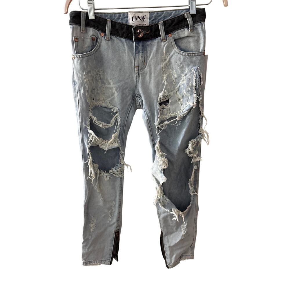 NWT One Teaspoon Sz 26 Brando Freebirds Light Wash Destroyed Low Waist Jeans